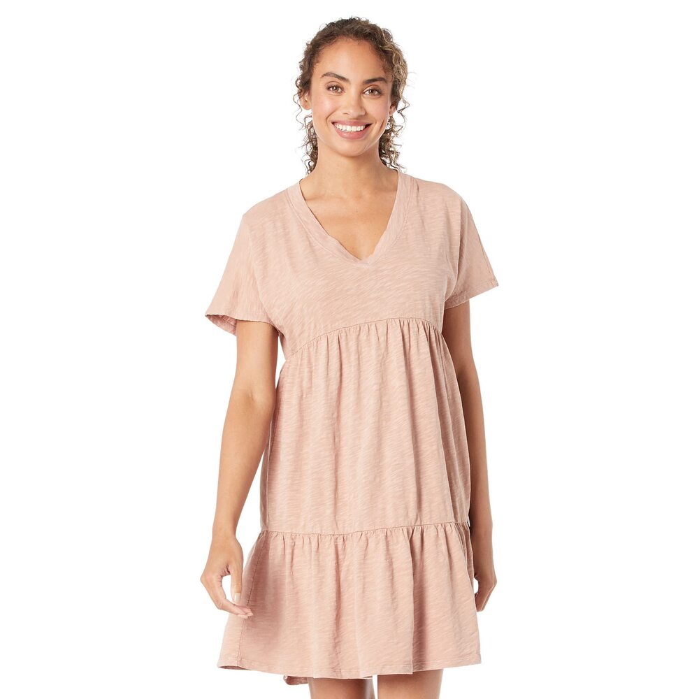 Mod-o-doc Slub Jersey Short Dolman Shirred Dress Whisper Clay MD (US 8-10)